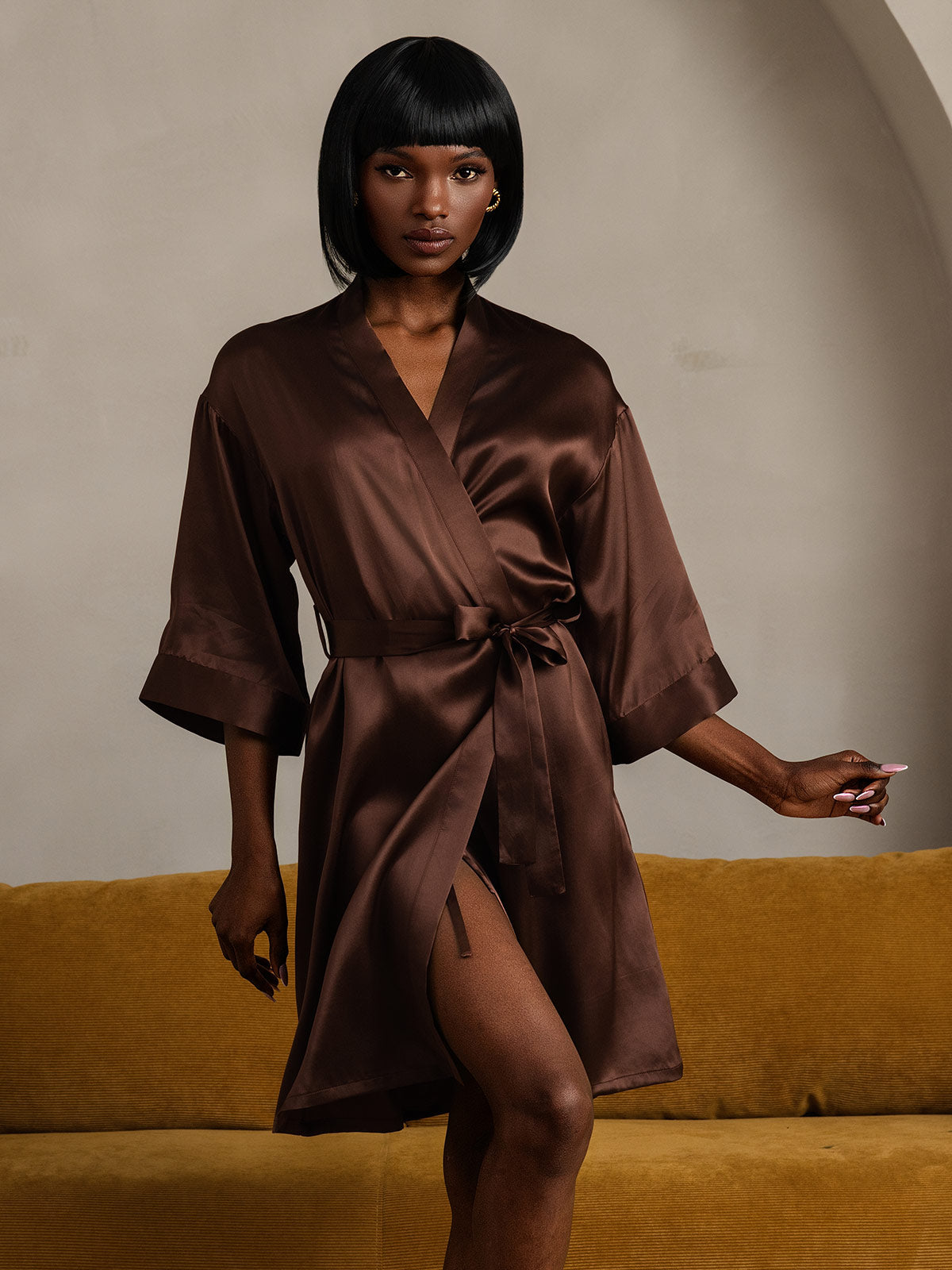 [Café] SilkSilky-FR Pure Soie Womens Robe 007