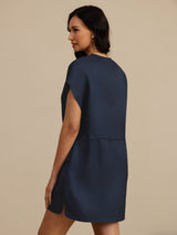 [Bleu Foncé] SilkSilky-FR 18Momme Mancheron Col Henley Robes 002