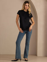 [Noir] SilkSilky-FR Short Sleeve Blouse 006