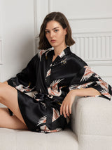 [Noir] SilkSilky-FR 3/4 Sleeve Femme Peignoir 003