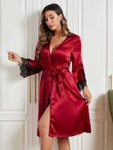 [Rouge Foncé] SilkSilky-FR Pure Soie Sans manches Col en V Chemises de nuit 014