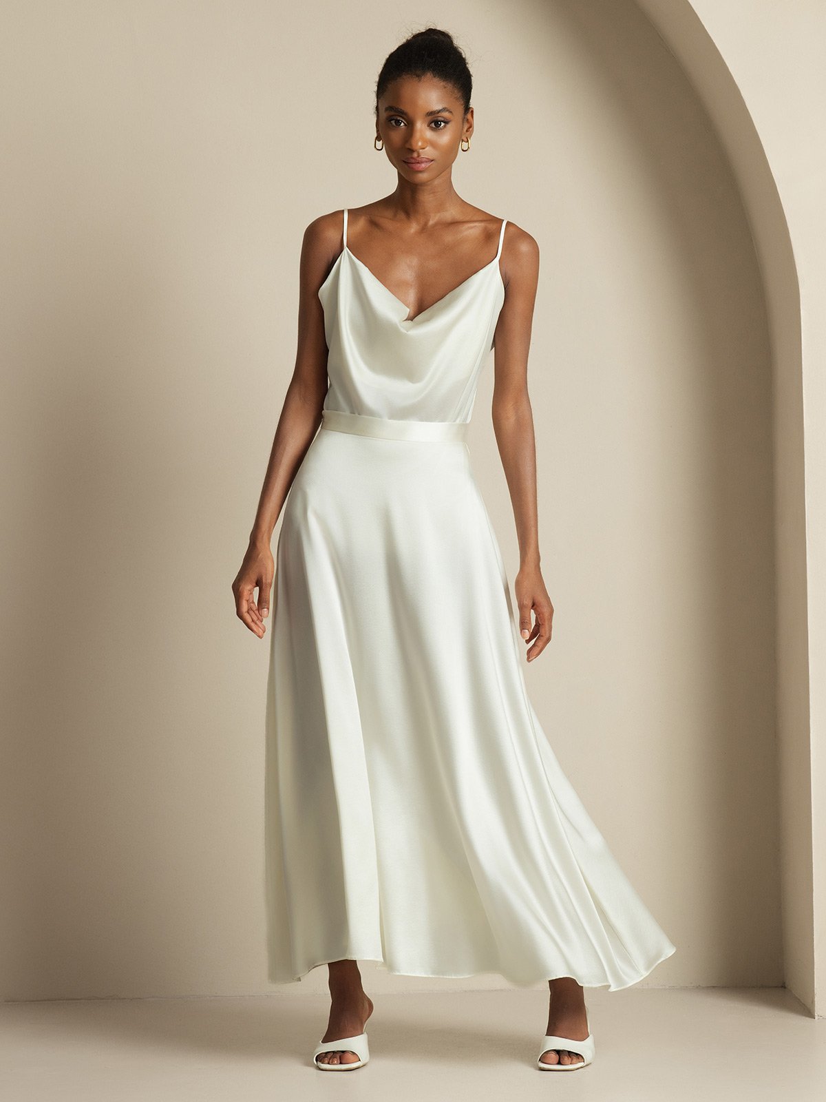 [Blanc] SilkSilky-FR 19Momme Soie Col Chemise Women''s Outfit Sets 001,