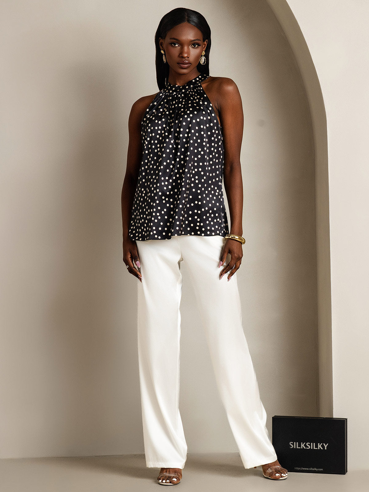 [Noir+Blanc] SilkSilky-FR 19Momme Soie Womens T-Shirt 007