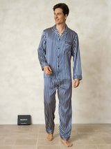 [Rayure Marine] SilkSilky-FR 19Momme Pure Soie Mens Pajamas 001,
