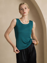 [Vert Foncé] SilkSilky-FR Sans manches Col Rond Femme T-Shirt 003
