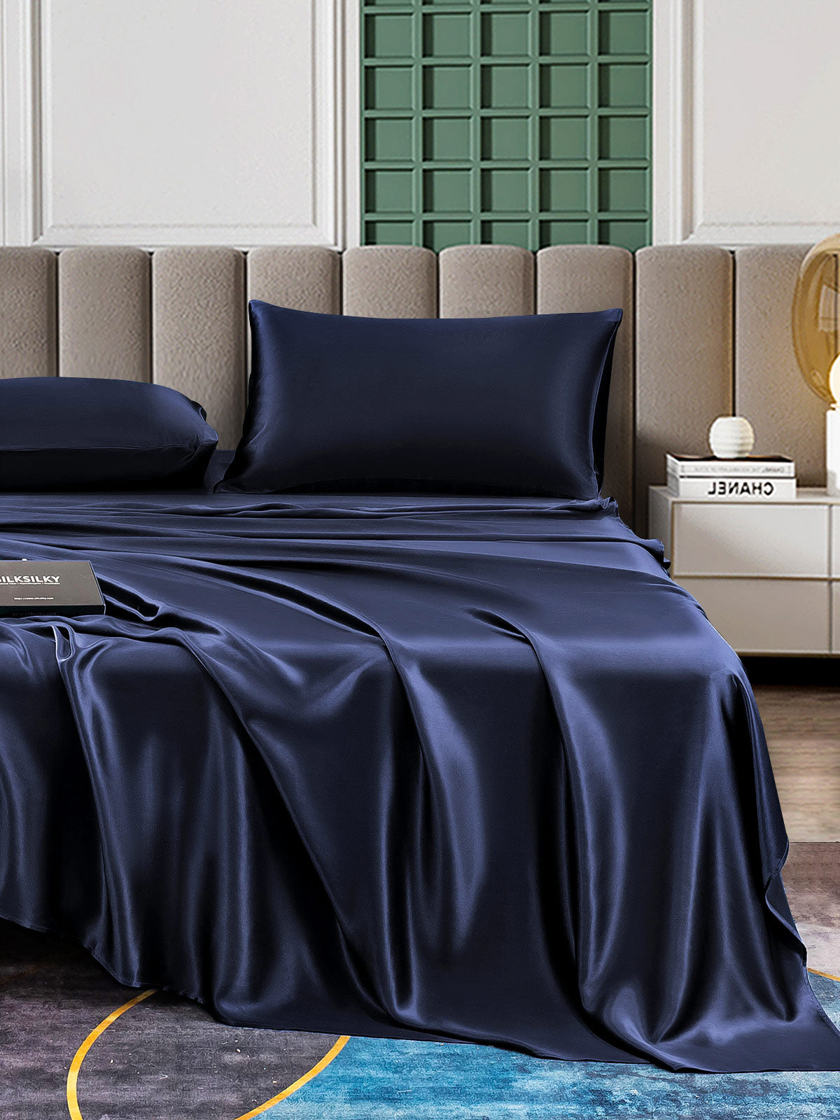 [Bleu Foncé] SilkSilky-FR 25Momme Pure Soie Bedding Set 004
