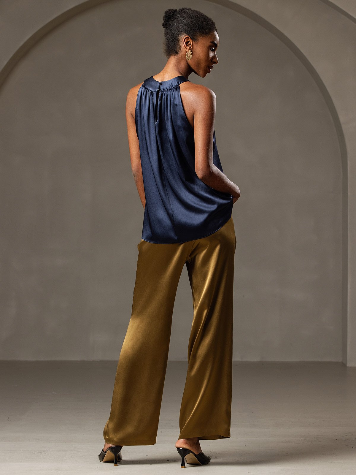 [Bleu Foncé] SilkSilky-FR Sleeveless Halter Femme T-Shirt 002