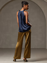 [Bleu Foncé] SilkSilky-FR Sleeveless Halter Femme T-Shirt 002
