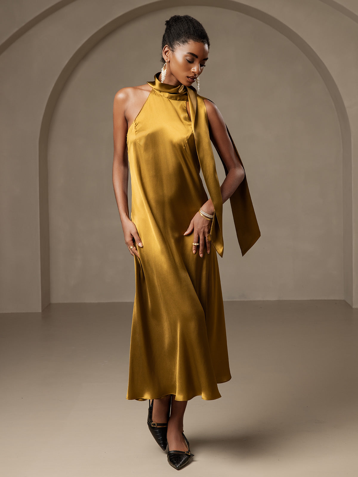 [Brun] SilkSilky-FR 19Momme Soie Dress 001