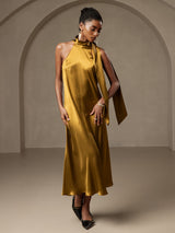 [Brun] SilkSilky-FR Sleeveless Tie Neck Robes 001