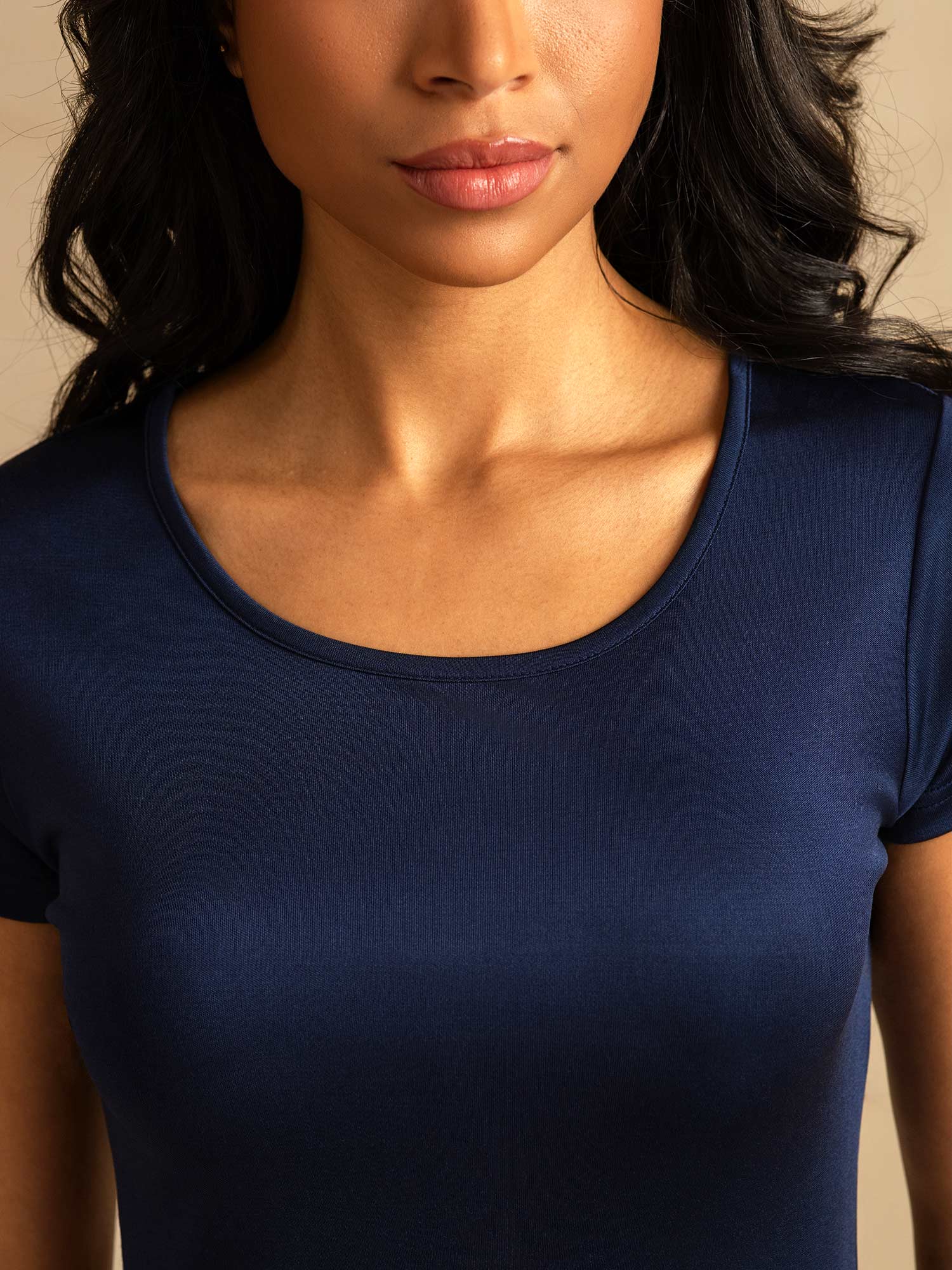 [Bleu Foncé] SilkSilky-FR Soie Tricotée Col Rond Chemises de nuit 004