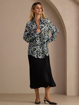 [Léopard Sarcelle] SilkSilky-FR Long Sleeve Lapel Collar Blouse 004