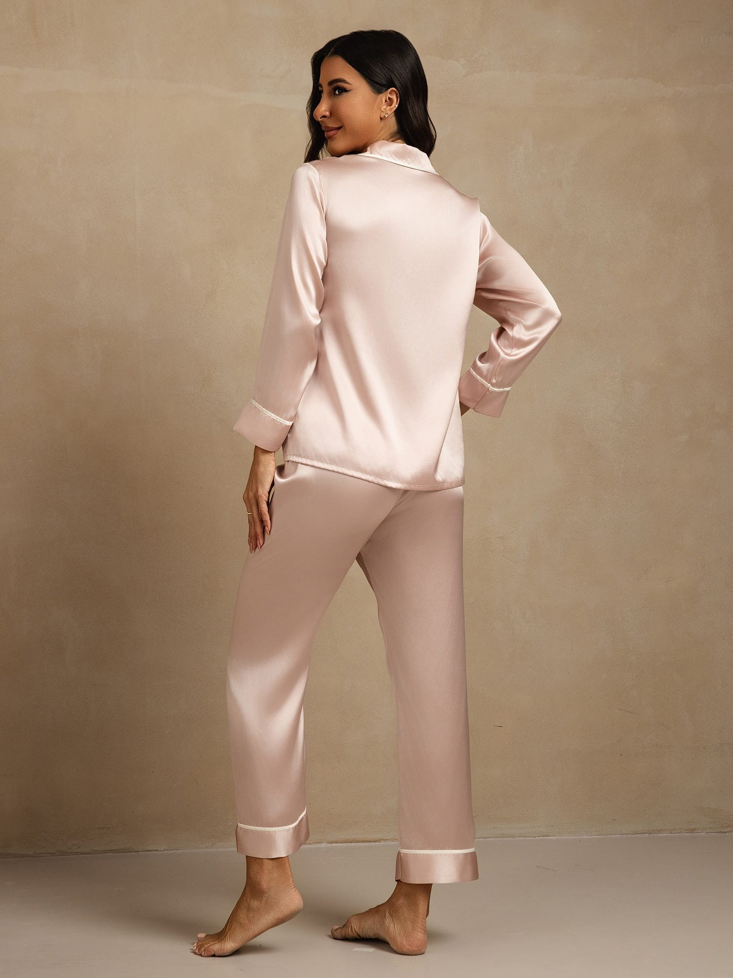 [Rose] SilkSilky-FR Soie Col Chemise Femme Pyjamas 002