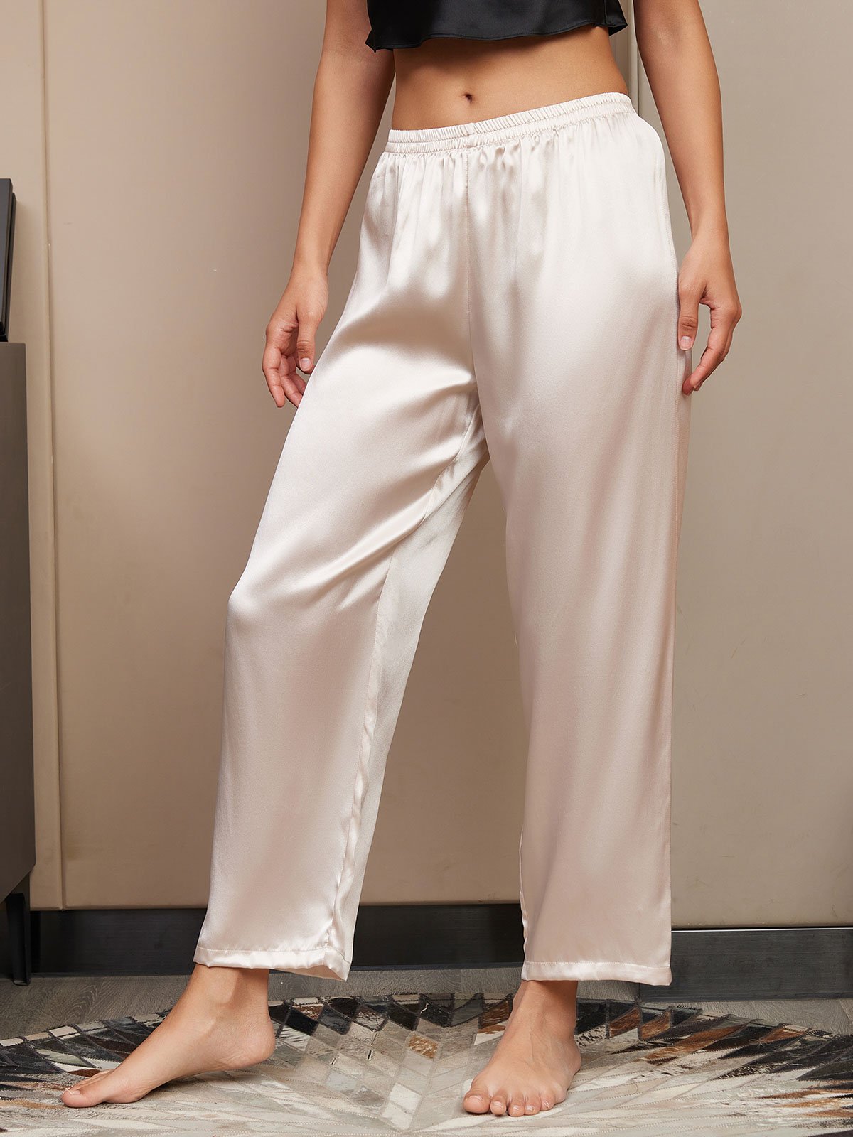 [Beige Clair] SilkSilky-FR Pure Soie Womens Sleep Bottoms 003