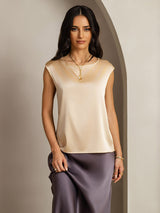 [Champagne] SilkSilky-FR Cap Sleeve Round Neck Femme T-Shirt 001