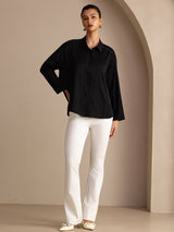 [Noir] SilkSilky-FR Long Sleeve Lapel Collar Blouse 006