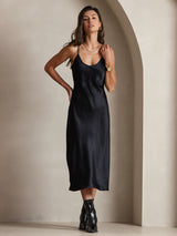 [Noir] SilkSilky-FR Sleeveless V Neck Robes 004