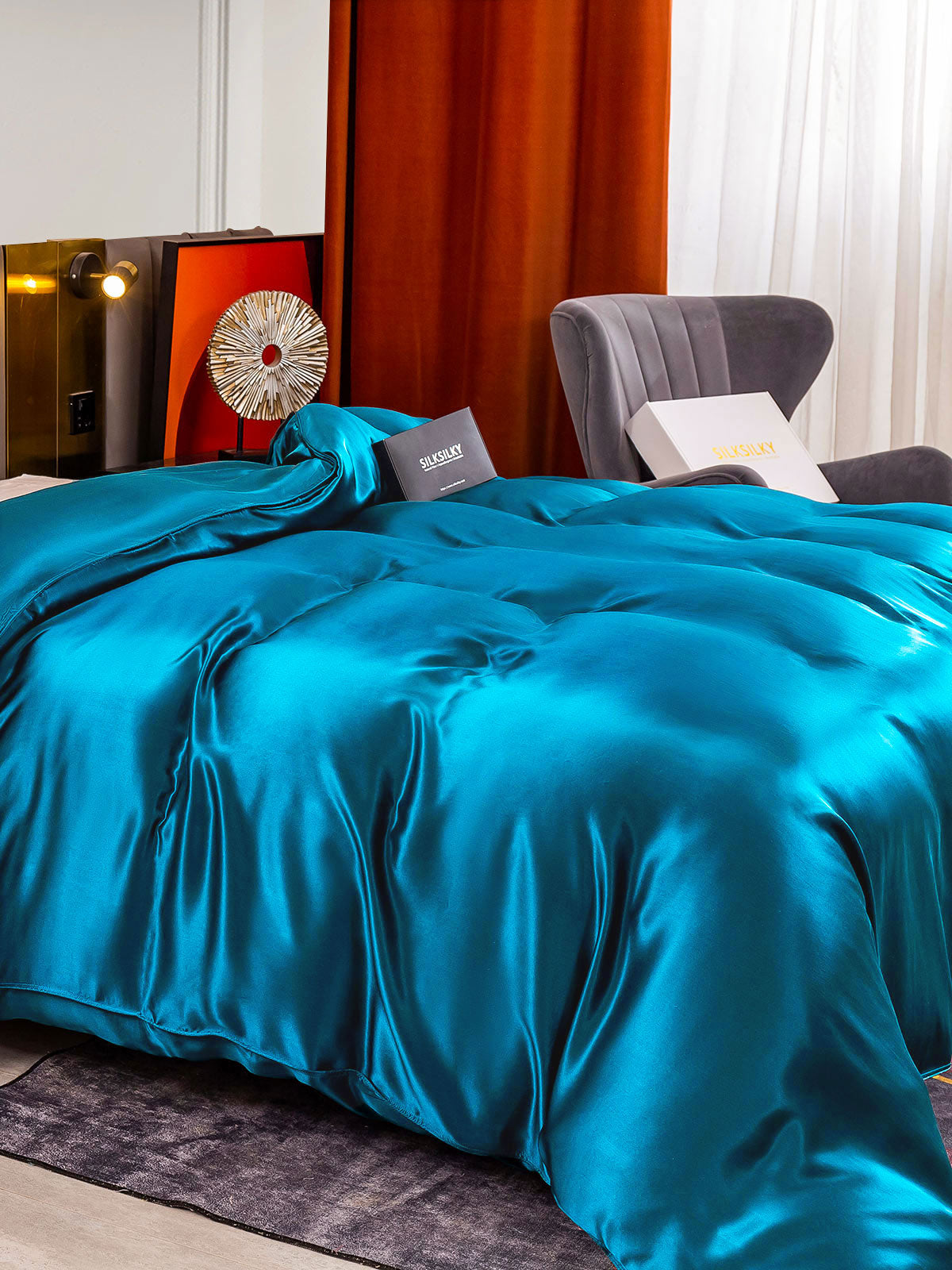 SilkSilky-FR 25Momme Pure Soie Duvet Cover BleuRoyal 001