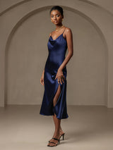 [Bleu Foncé] SilkSilky-FR Fines Brides Col Bénitier Robes 003