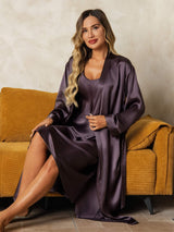 [Gris Pourpre] SilkSilky-FR Long Sleeve V Neck Peignoir&Robe de Chambre 008