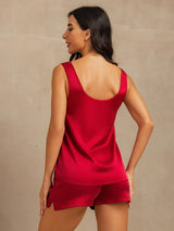 [Rouge Vineux] SilkSilky-FR 19Momme Sans manches Encolure Dégagée Femme Pyjamas 002