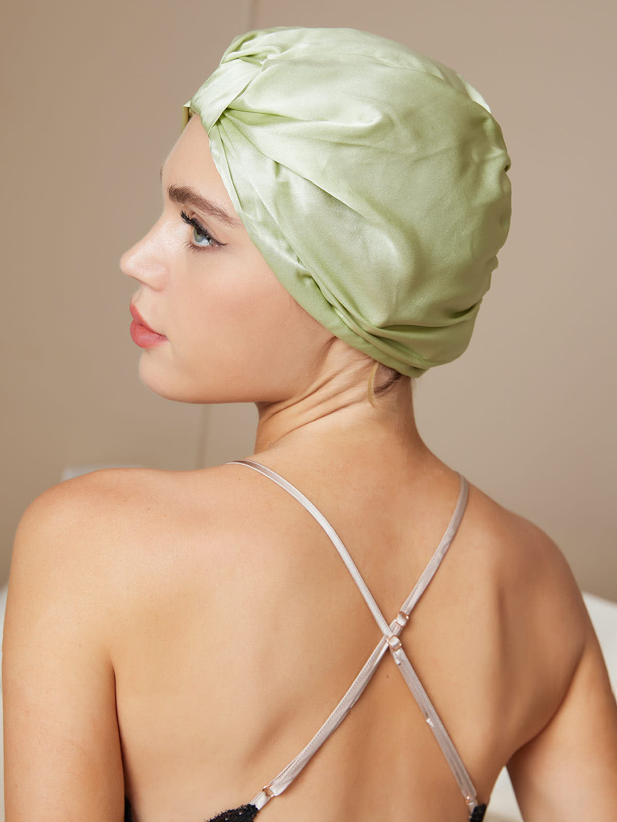 [Vert Clair] SilkSilky-FR Pure Soie Sleep Cap 004