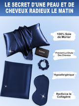 [Bleu Foncé] SilkSilky-FR 19Momme Pure Soie Pillowcase Set 002