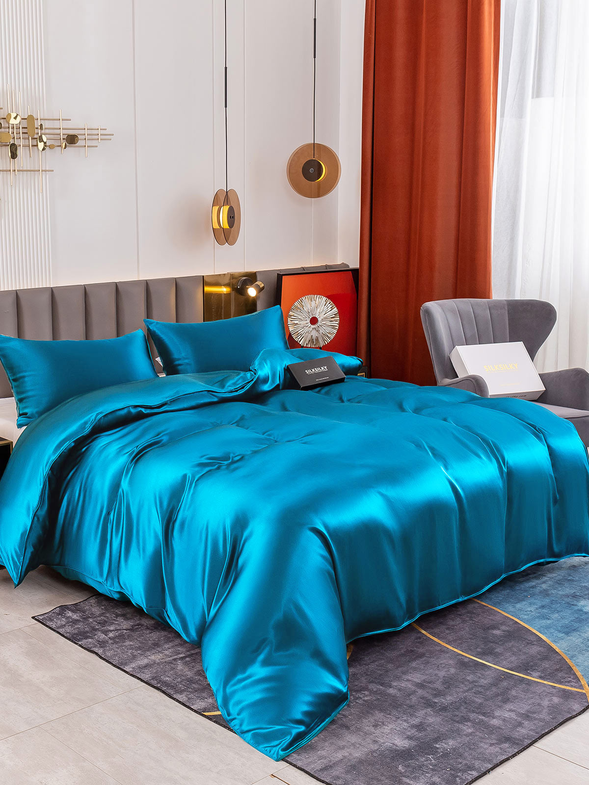 [Bleu Royal] SilkSilky-FR 19Momme Pure Soie Bedding Set 001