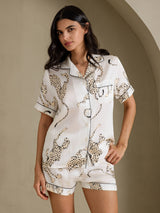 [Guépard Blanc] SilkSilky-FR Short Sleeve Notch Collar Femme Pyjamas 001
