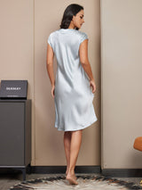 [Bleu Clair] SilkSilky-FR Cap Sleeve V Neck Chemises de nuit 002