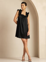 [Noir] SilkSilky-FR 19Momme Soie Sans manches Col Carré Robes 001