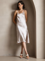 [Beige] SilkSilky-FR Fines Brides Encolure Dégagée Robes 006