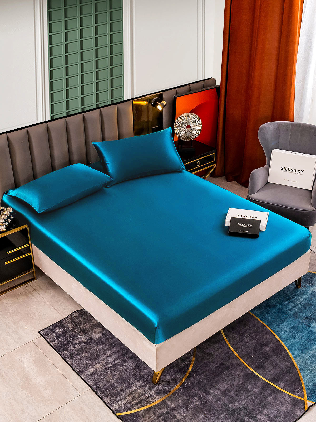 [Bleu Royal] SilkSilky-FR 25Momme Pure Soie Bedding Set 001