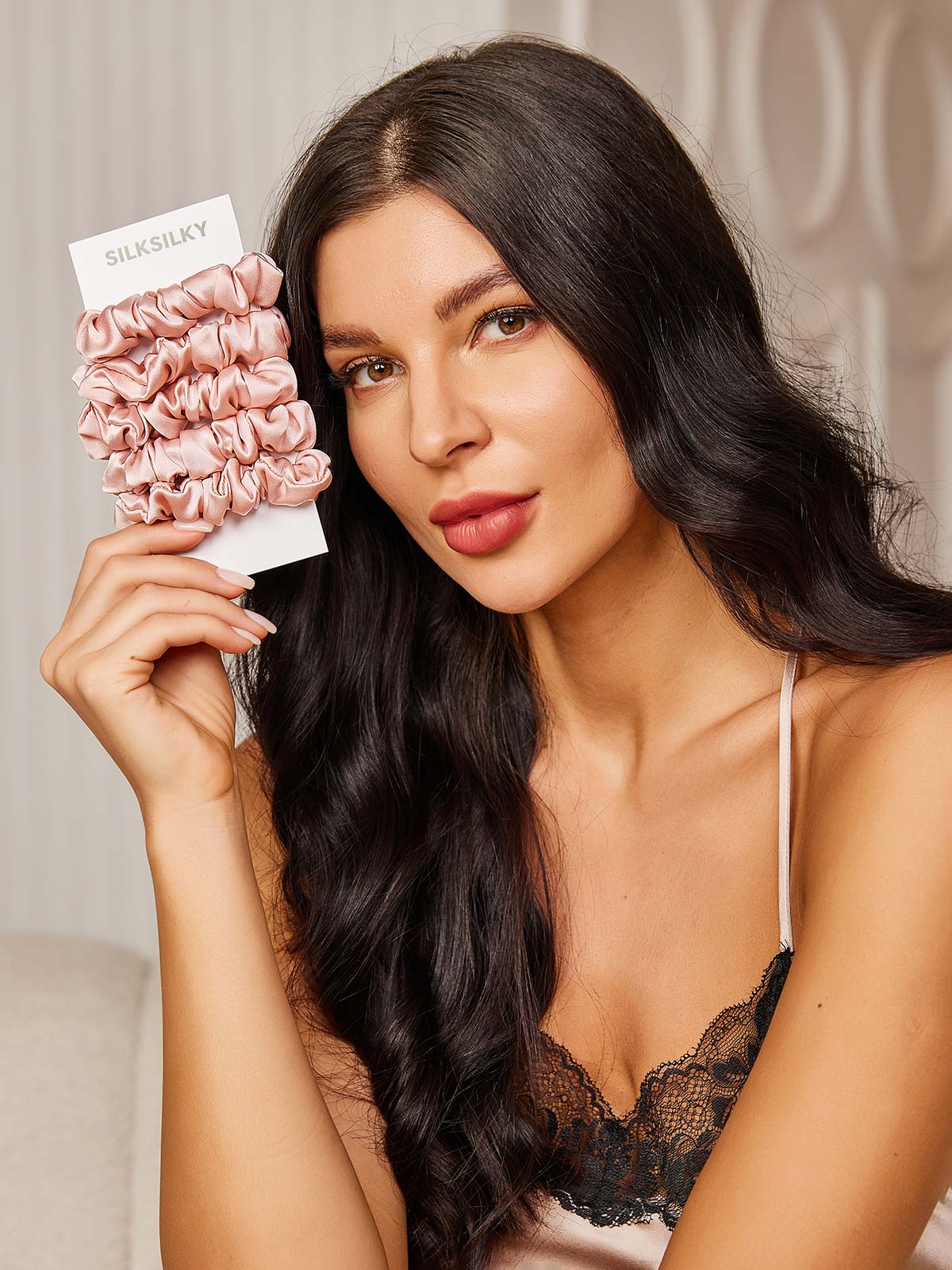 [Rose] SilkSilky-FR 19Momme Pure Soie Scrunchie 001