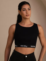 [Noir] SilkSilky-FR Sleeveless Crew Neck Top À Fines Brides 001