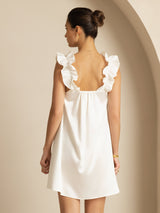 [Blanc] SilkSilky-FR 19Momme Soie Sans manches Col Carré Robes 002