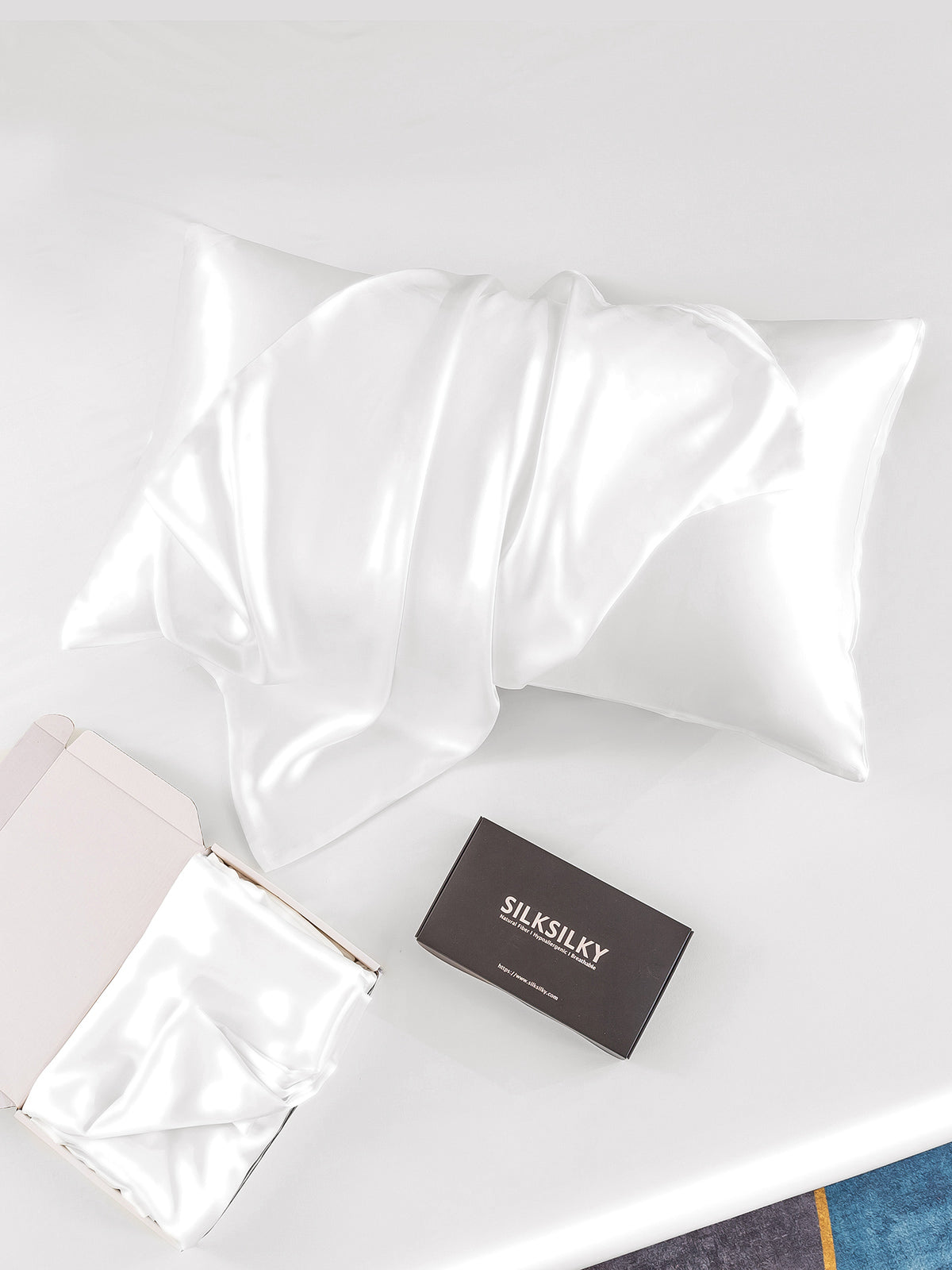 SilkSilky-FR 30Momme Pure Soie Pillowcase Blanc 005