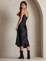[Noir] SilkSilky-FR Sleeveless V Neck Robes 002