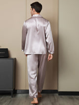 [Mauve Pâle] SilkSilky-FR Manches longues Col Cranté Homme Pyjamas 002
