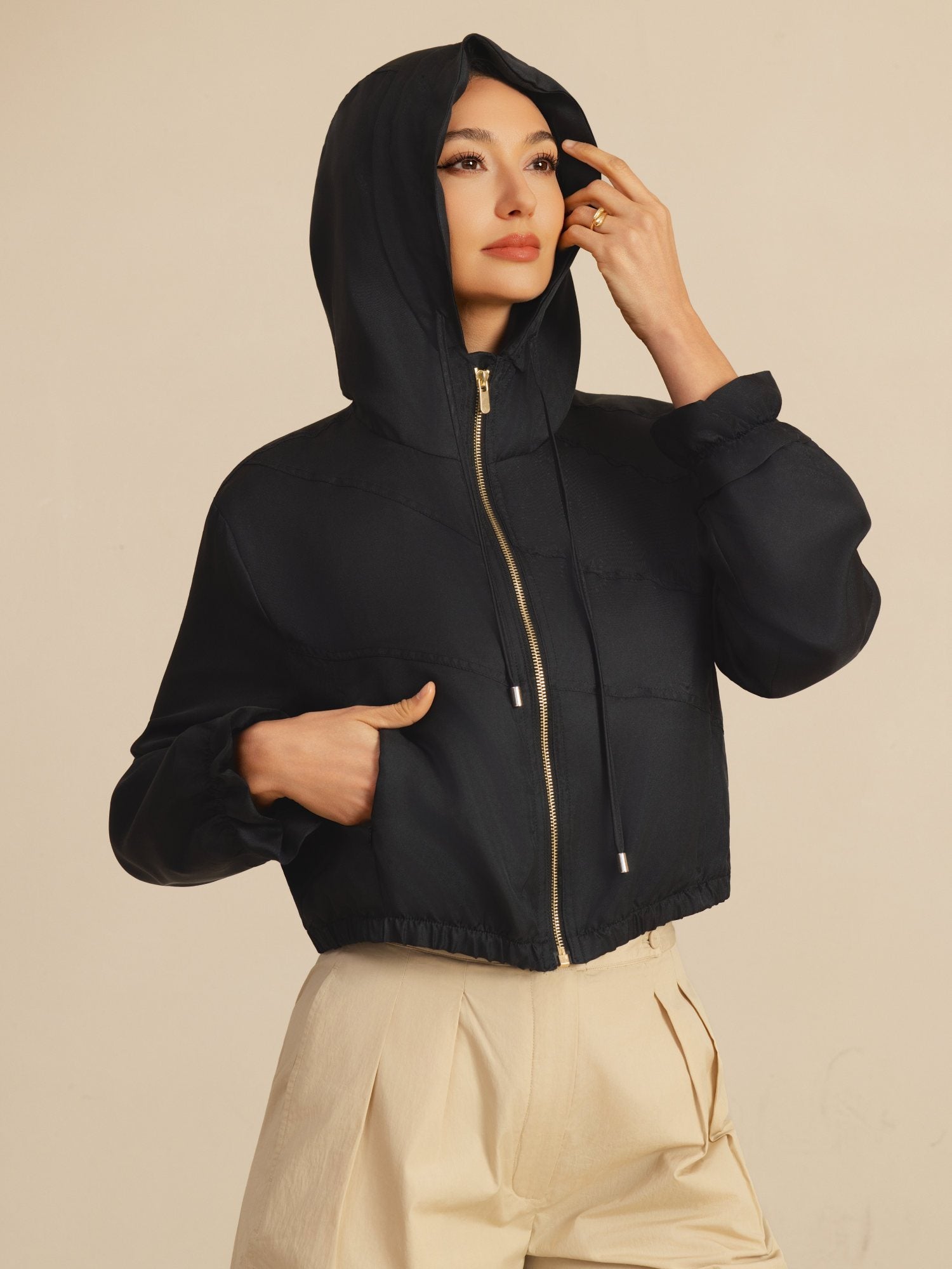 [Noir] SilkSilky-FR 18Momme Manches longues Col Haut Femme Manteaux 003