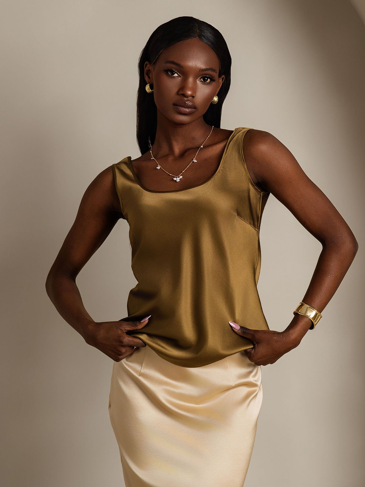 [Brun] SilkSilky-FR 19Momme Soie Camisoles 005