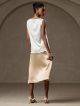 [Blanc] SilkSilky-FR Sleeveless Round Neck Top À Fines Brides 002