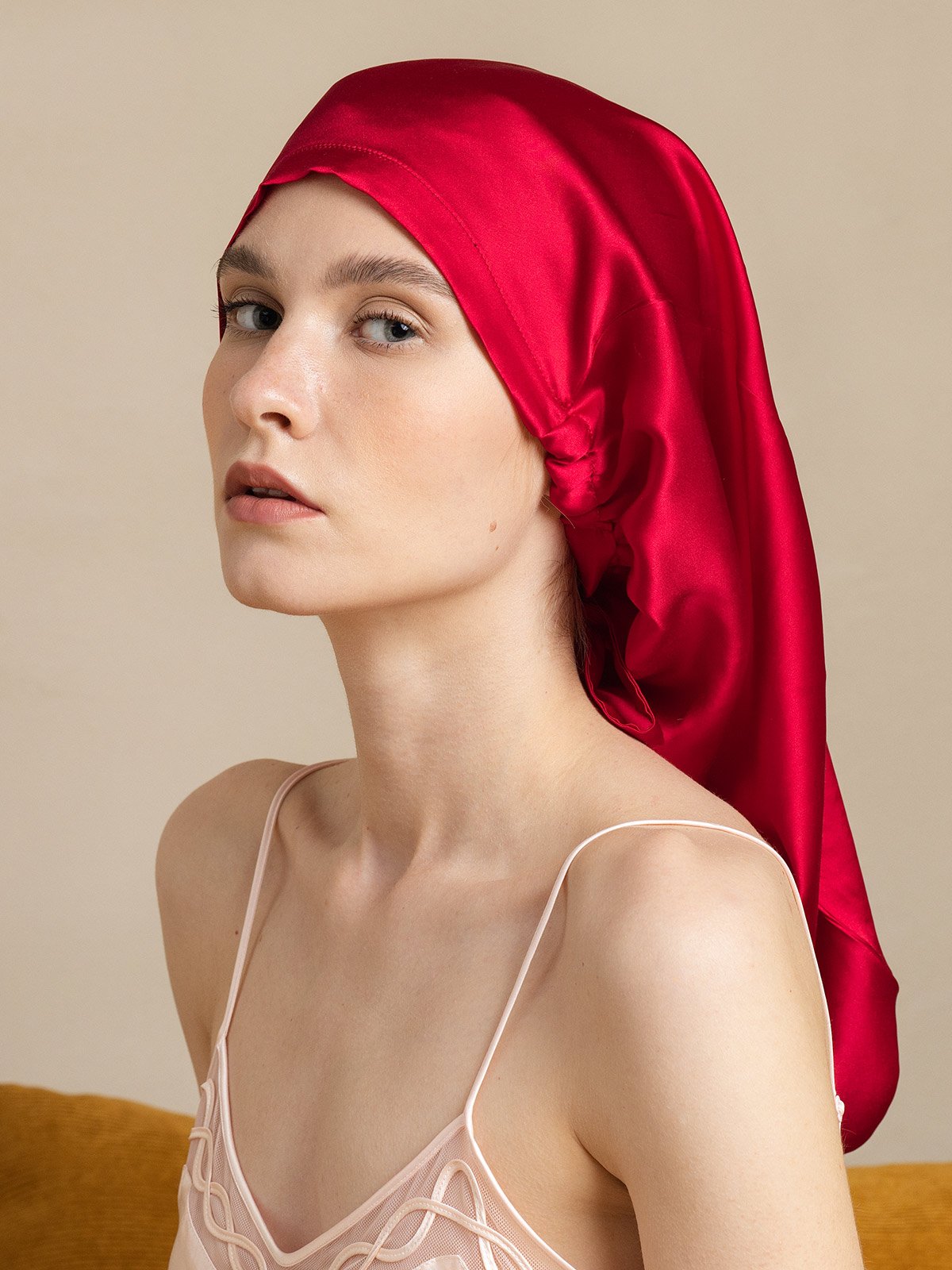 SilkSilky-FR 19Momme Soie Sleep Cap RougeVineux 003