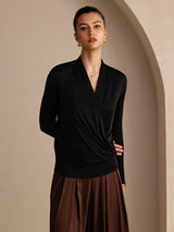 [Noir] SilkSilky-FR Long Sleeve Blouse 003