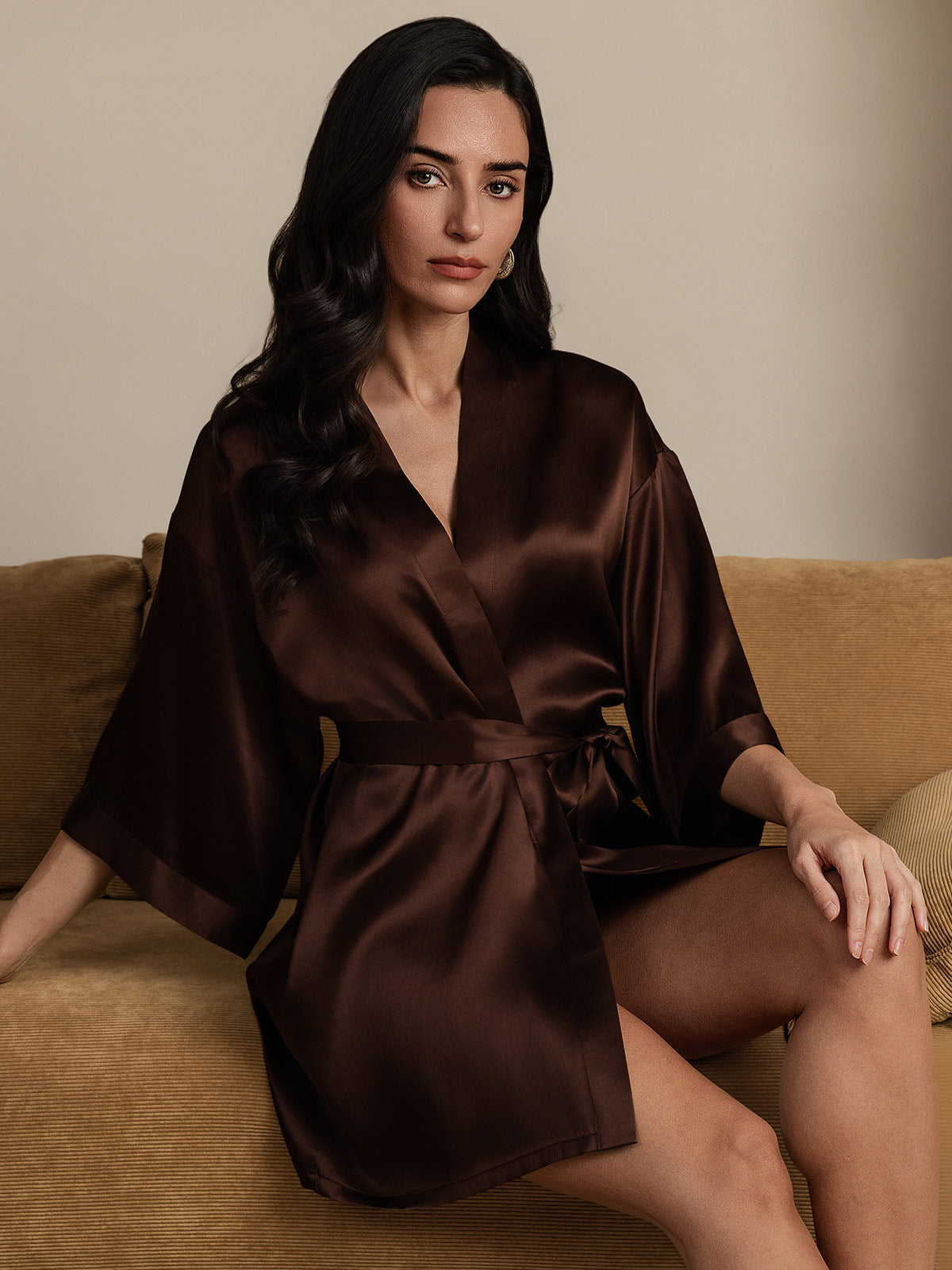 [Café] SilkSilky-FR Pure Soie Womens Robe 003