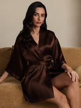 [Café] SilkSilky-FR 3/4 Sleeve Femme Peignoir 003