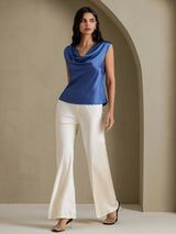 [Bleu Canard Véritable] SilkSilky-FR Cap Sleeve Cowl Neck Femme T-Shirt 007
