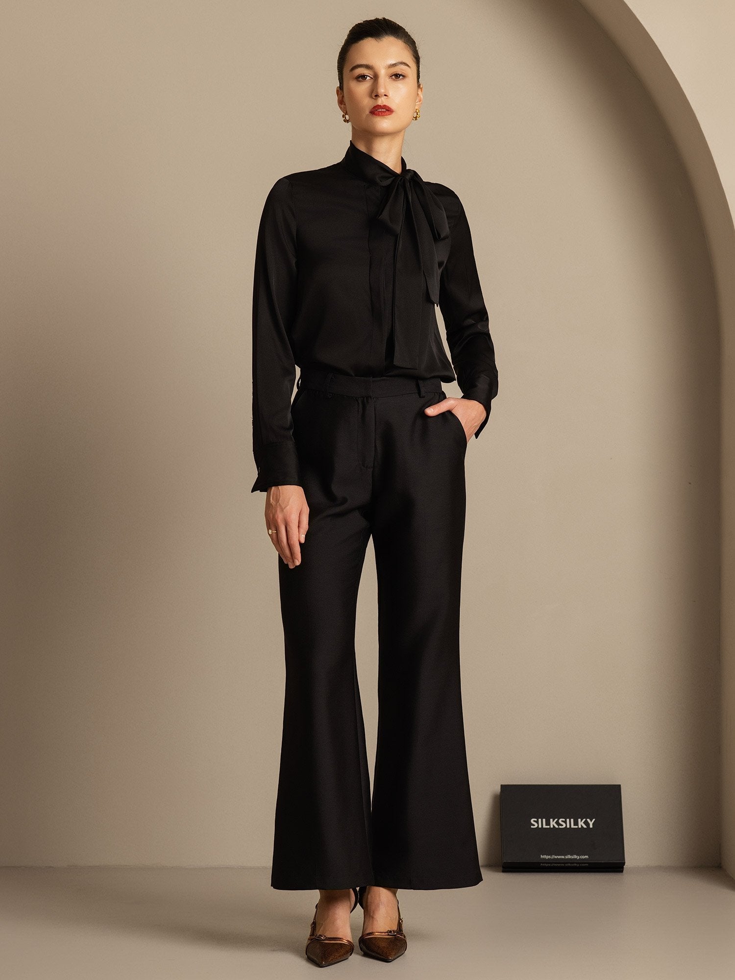 [Noir] SilkSilky-FR 32Momme Soie Womens Pants 007,