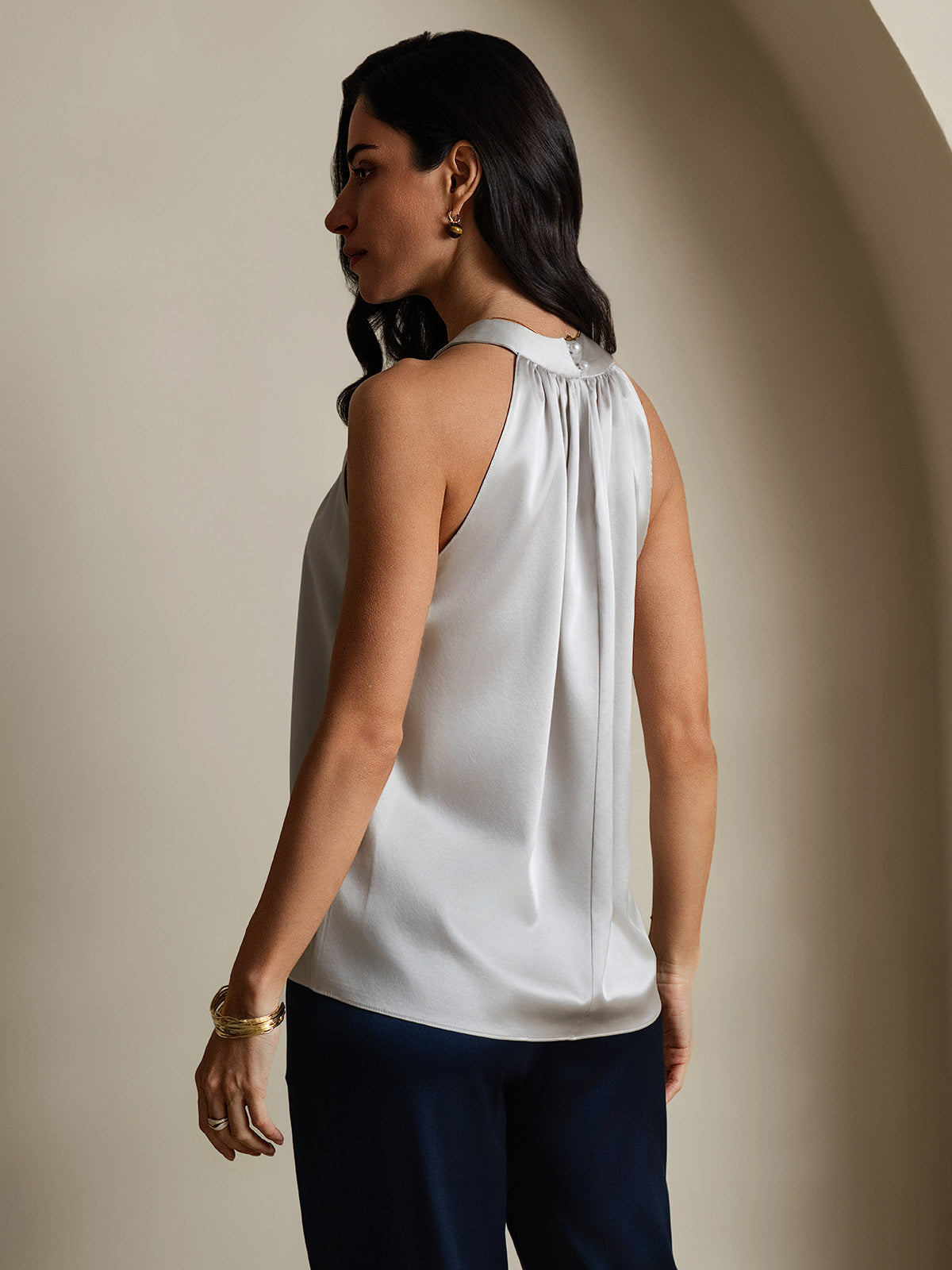 [Gris Clair] SilkSilky-FR 19Momme Soie Womens T-Shirt 002
