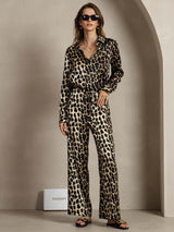 [Leopard] SilkSilky-FR 19Momme Soie Col Chemise Women''s Outfit Sets 001